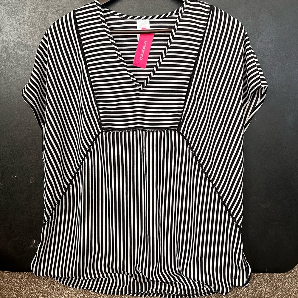 Black and White Striped Swim Suit Cover-up